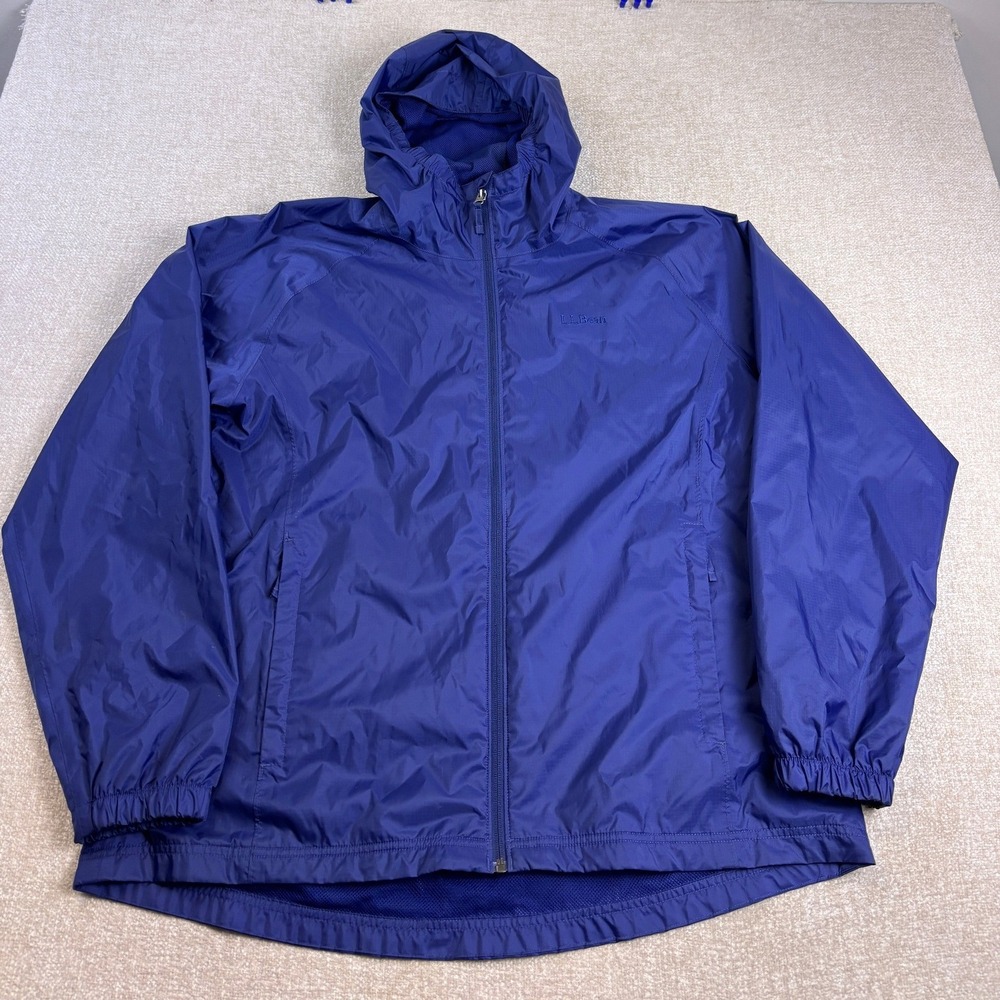 LL Bean Mens Blue Hooded Windbreaker Jacket Mesh Lined 284386 Large Regular